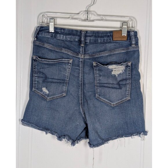 American Eagle Next Level Stretch Curvy Midi Hi Rise Size 12 Distressed Shorts - Picture 2 of 5